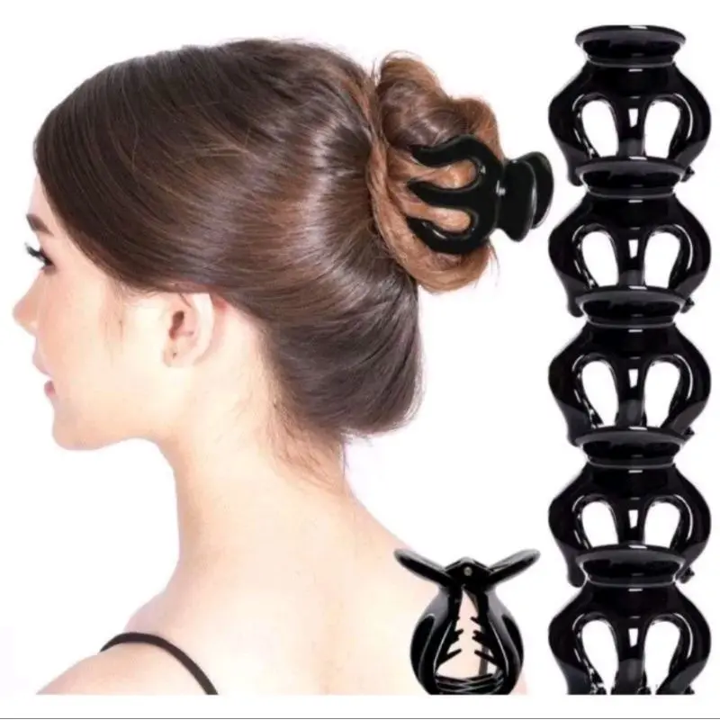 1PCS Jepit Rambut Jedai 5 Cm Wanita Cakar 3 Bahan Plastik Jepitan Badai Warna Hitam Polos Model Korea Clips A071 2