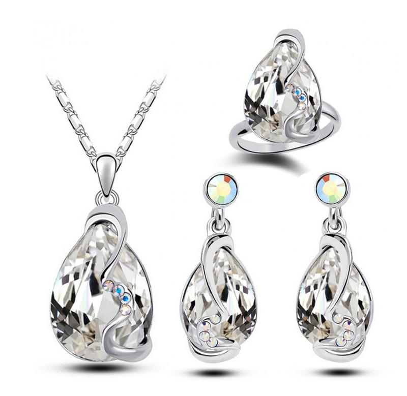 Product Introduction of 4 piece set Women's jewelry set necklace earring ring set Luxury rhinestone necklace Ladies' and girls fashion jewelry Gift 12