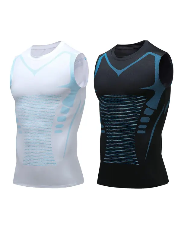 2 Pieces Mens Workout Tank Tops, Moisture-wicking Running Gym Vests, Breathable Elastic Sleeveless Compression Sports T Shirts, Gym Workout Clothes 1