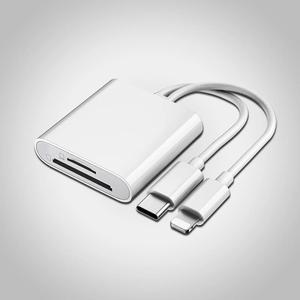 2 in 1 SD&TFカードリーダー、1カウントポータブルタイプCカードリーダー、SD&TFカード対応、iPhone iPadカメラ用プラグアンドプレイカードアダプター
