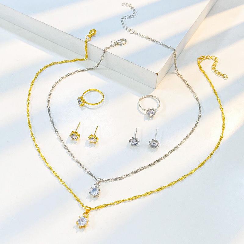 New Five-Piece Women's Bracelet Necklace Ring Stud Earrings Set 520 Valentine's Day Birthday Light Luxury Super Fairy 0
