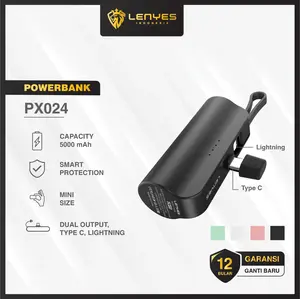 LENYES PX024 5000mAh Mini Powerbank 2 Conector Options With Stand Of Power Bank