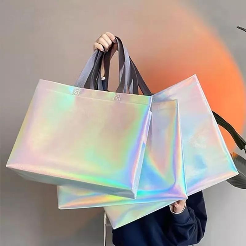 Product Introduction of Laser Non-woven Fabric Tote Shoulder Bags Shopping Clothing Store Woman Storage Reusable Large Pouches Gift Bag 16