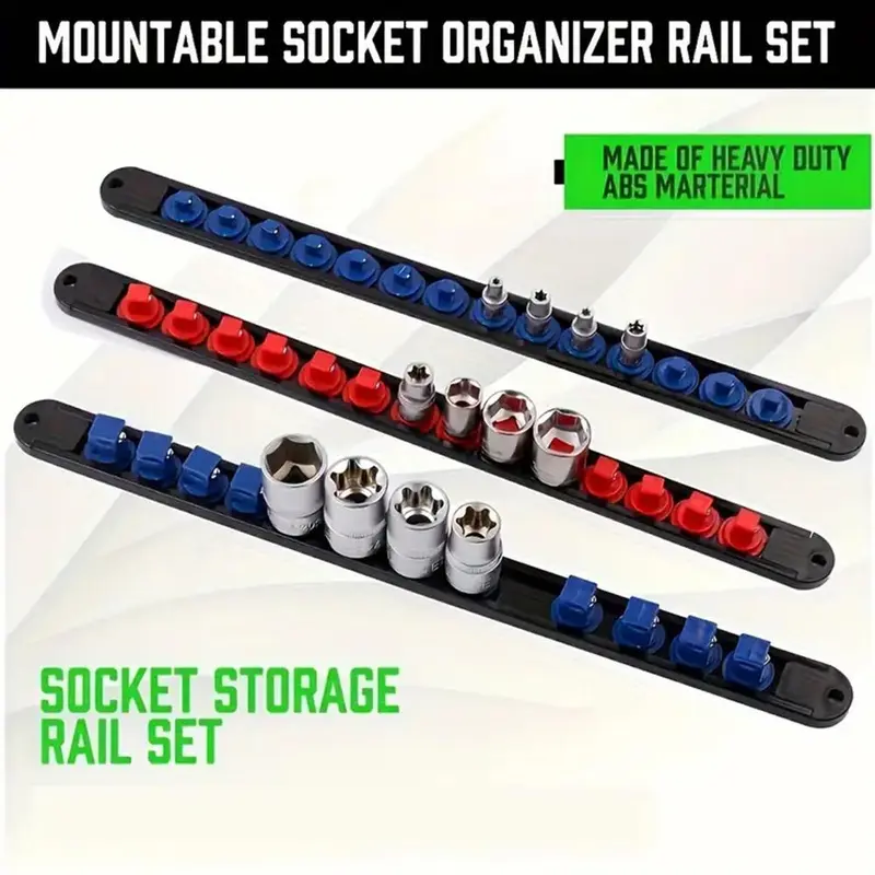 Socket Organizer, Socket Holder, Multifunctional Socket Storage Rack, Tool Organizer for 1/4-Inch, 3/8-Inch, 1/2-Inch Drive Set Tools 5