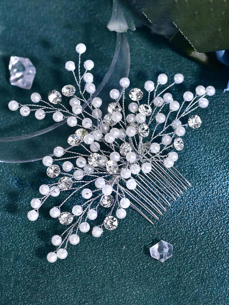 Product Introduction of Rhinestone & Faux Pearls Decor Leaf Design Bridal Headwear, Elegant Hair Accessories for Wedding Bridal Party Formal Occasions, Fashion Hair Accessories for Women 3