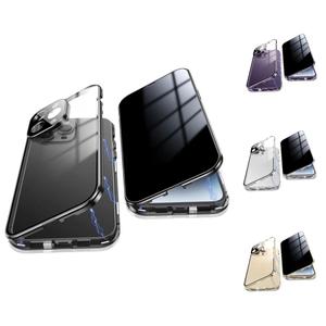 Magnetic Phone Case with Privacy Glass Cover, Anti-spy Screen Phone Case with Camera Protector, Phone Accessories Compatible with iPhone 12 13 14 15 16, Casing, Men Phone Cases, for Unique iPhone Cases, Back Glass