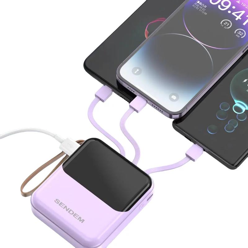  Pin Sạc Dự Phòng Sendem P301 10000mAh Tích Hợp Sẵn Cáp Sạc Cho Điện Thoại Có Led Báo Phần Trăm Pin P301 