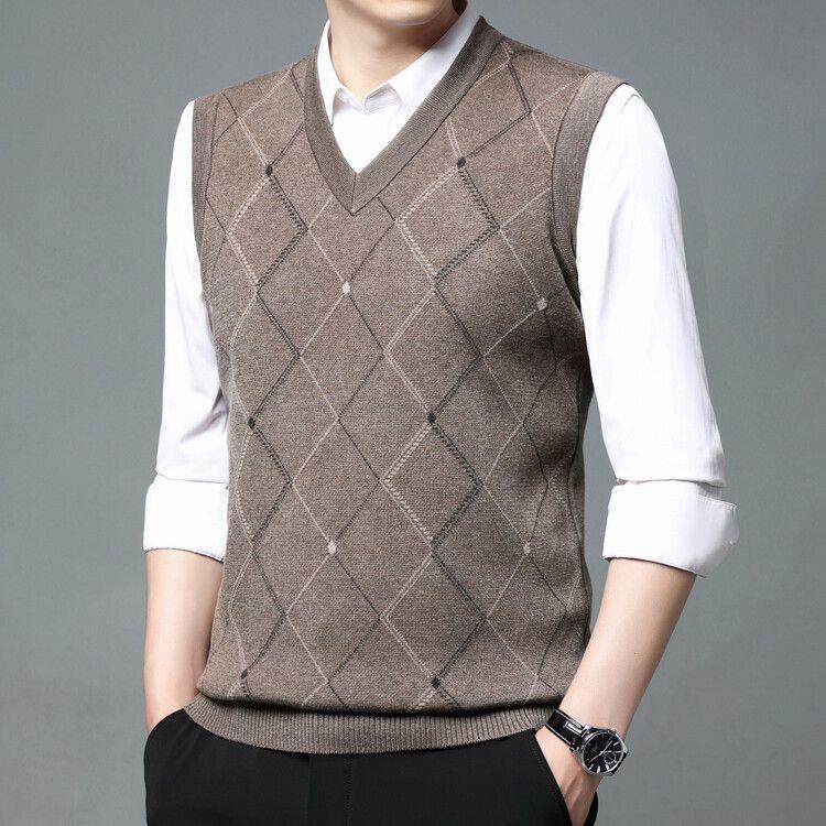 Boos - Áo Vest Nam Jacquard, Hàng Chính Hãng, Áo Chui Đầu, Cổ Chữ V Trung Niên, Màu Trơn, Dệt Kim, Lớp Đế, Áo Len, Mùa Thu Và Mùa Đông Menswear