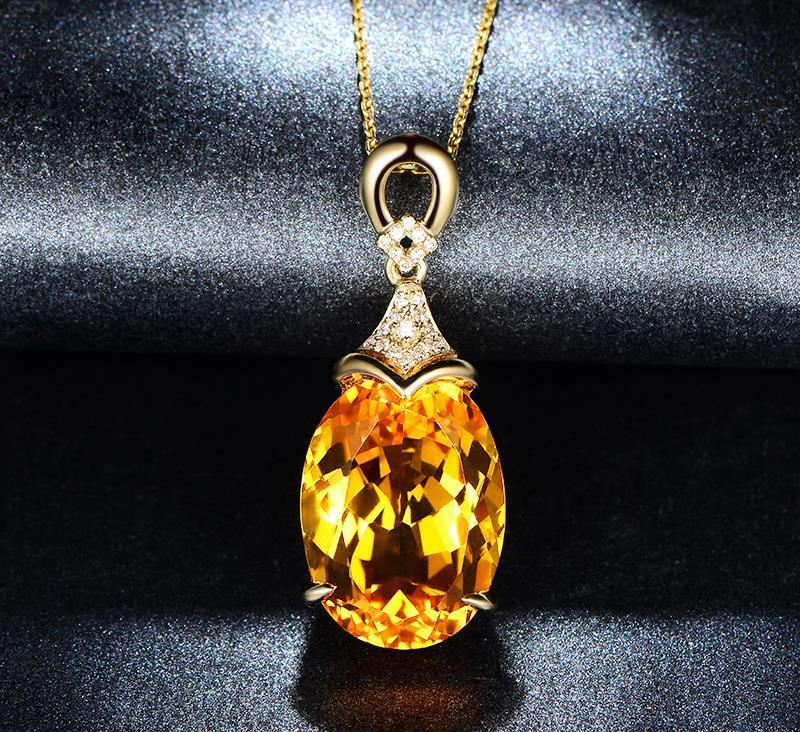 Product Introduction of Mặt dây chuyền bạc Sterling, Mặt dây chuyền pha lê màu vàng tự nhiên 13,98 Carat, Dát kim cương, Vòng Cổ Có Thể Tùy Chỉnh, dành cho phụ nữ 5
