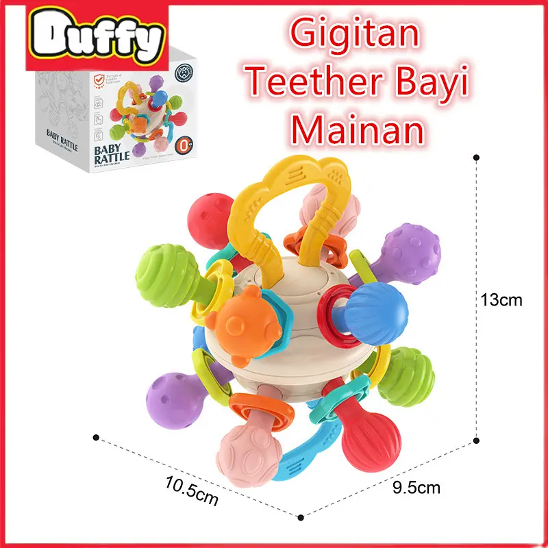 【Duffy toys】Mainan Teether Gigitan Bayi Bpa Free / Mainan Edukasi  4 In 1 Bahan Silikon Untuk Bayi / Teka-teki Mainan Teether Jari / Baby Multifungsi Pull Gigitan Toys / Tether Bayi Gigitan Bayi Bpa Free Mainan Edukasi Montessori Tarikan Sensorik Silikon 3