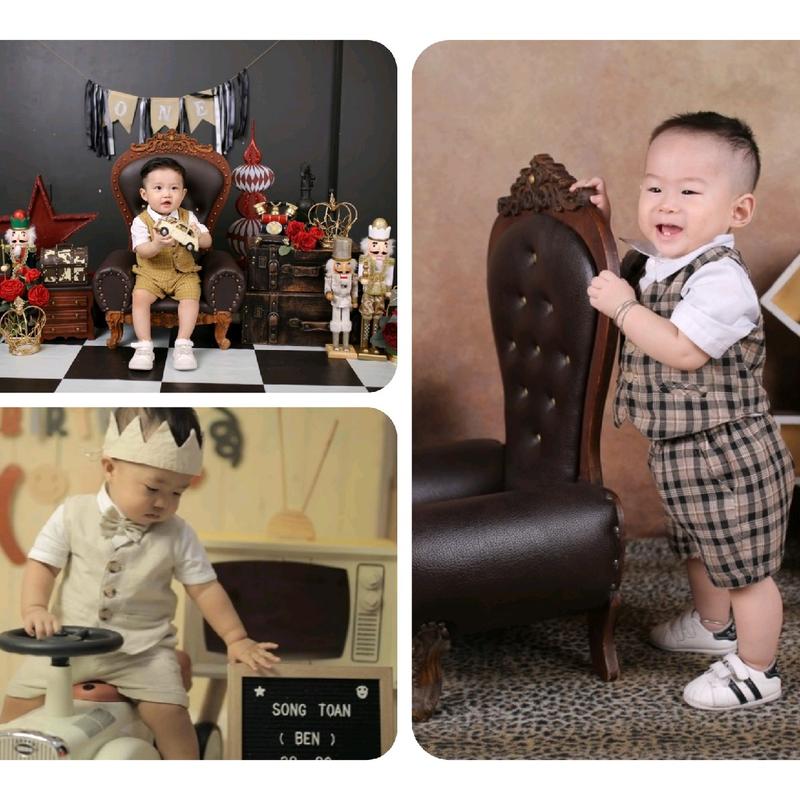 Bộ yếm vest gile công tử đầy tháng thôi nôi sinh nhật cho bé trai từ 5-25kg (size cặp bé nhỏ và lớn)