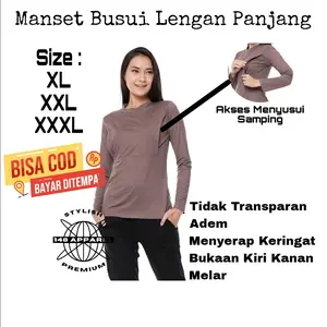 Baju Manset Ibu Menyusui (BunSui)  Lengan Panjang Bahan Spandex Rayon Premium Busui xl hitam