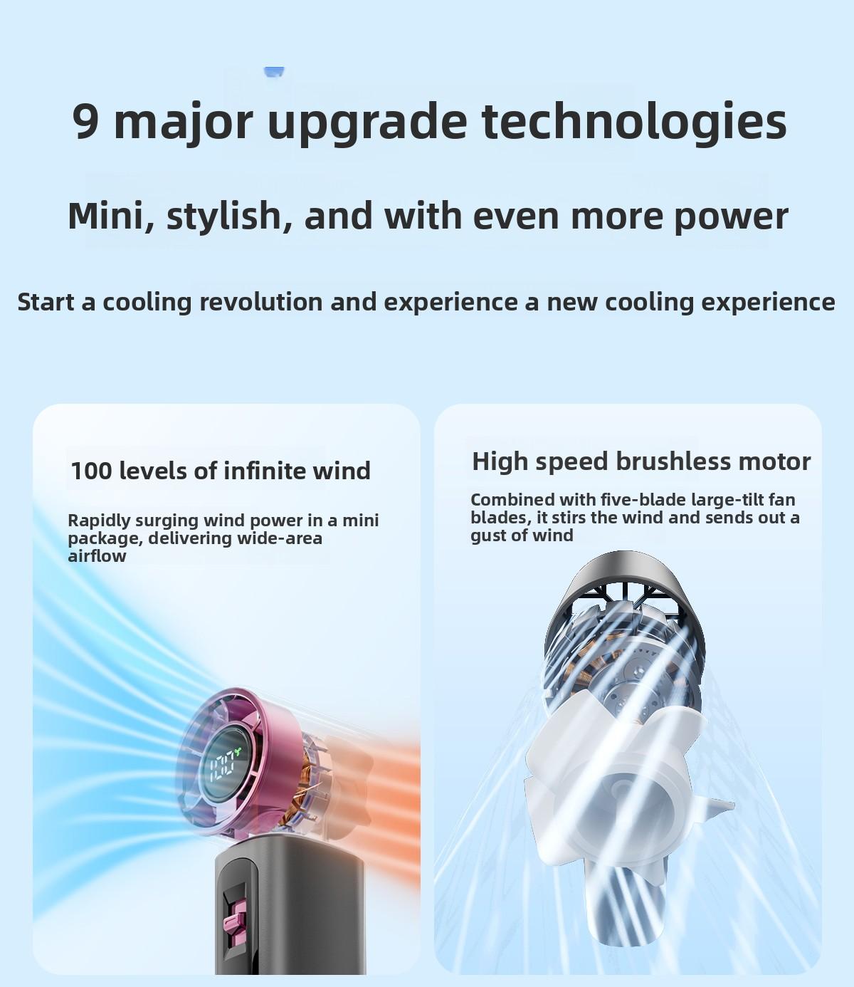 Kipas Pendingin, Kipas Genggam Mini Bergaya, Kecepatan Angin Ekstra Tinggi dengan 100 Pengaturan Kecepatan, Kipas Turbin Portabel untuk Luar Ruangan