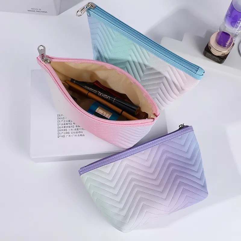Gradient Color Makeup Bag for Women Zipper Pu Leather Cosmetic Bag Pouch Travel Large Female Make Up Pouch