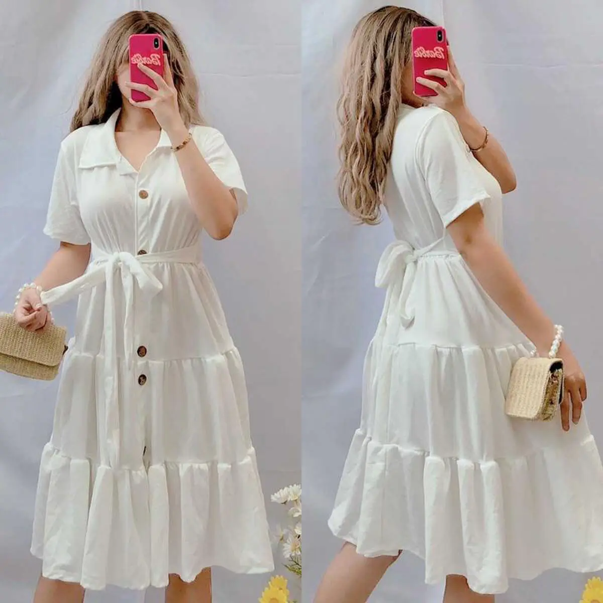 GU Charina Polo Layered Long Midi Dress w/belt