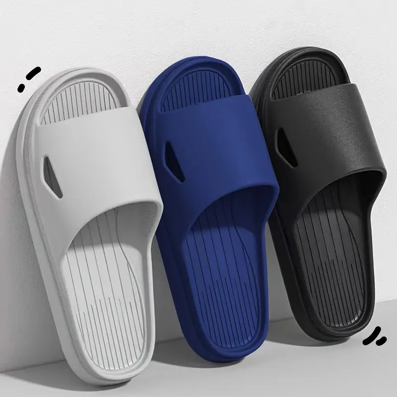 Men's Solid Color Open Toe Breathable Slippers, Comfy Non Slip Durable Anti Odor EVA Slides, Men's Slippers