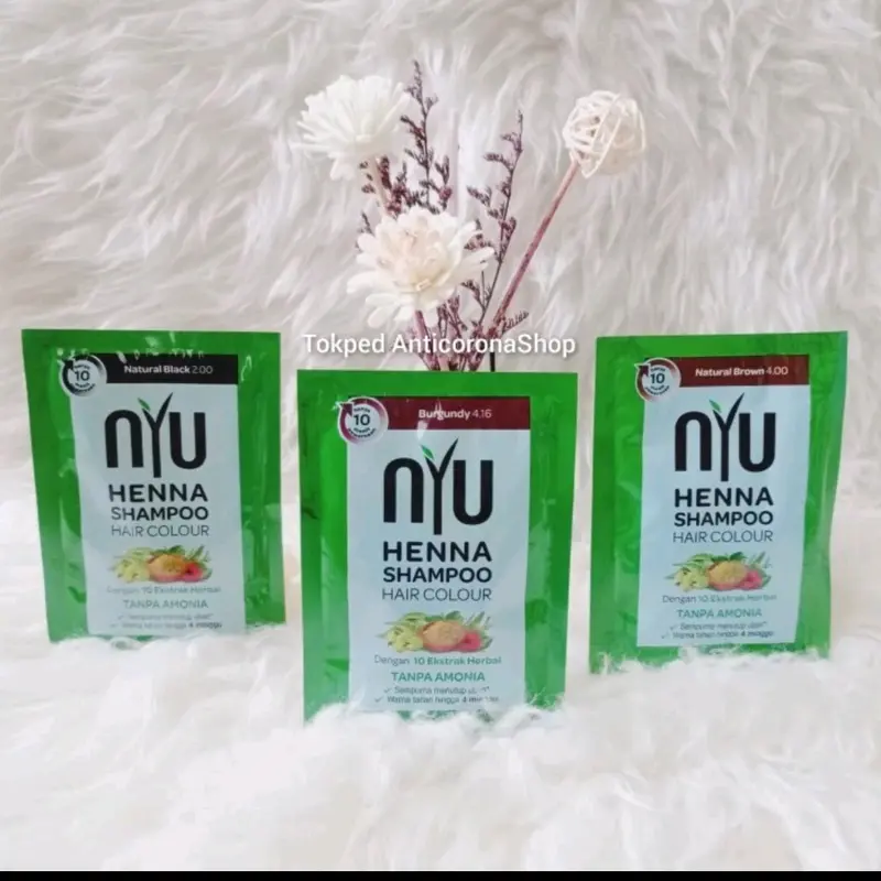 NYU HENNA SHAMPOO HAIR COLOUR/NYU HENNA SHAMPOO PEWARNA RAMBUT PER PCS 20ML Warna Tahan Lama 0