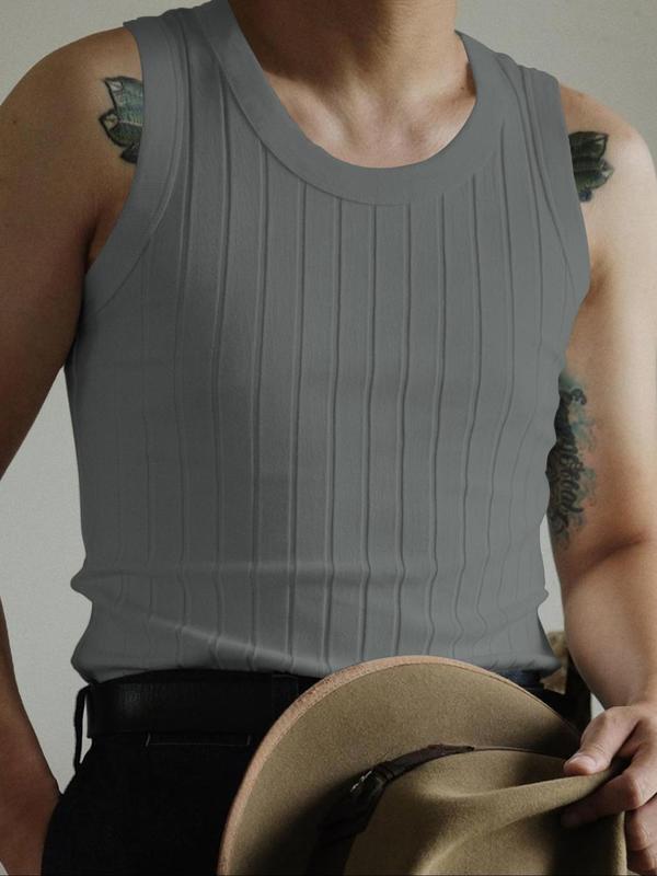 Men's Plain Round Neck Knit Vest, Summer Clothes, Regular Fit Casual Sleeveless Tank Top for Summer, Men's Knitwear for Daily Wear, Vest Top 5