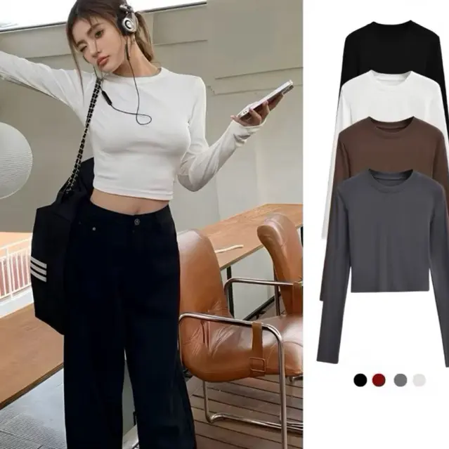 Áo thun dài tay croptop ôm fit body cotton ministore