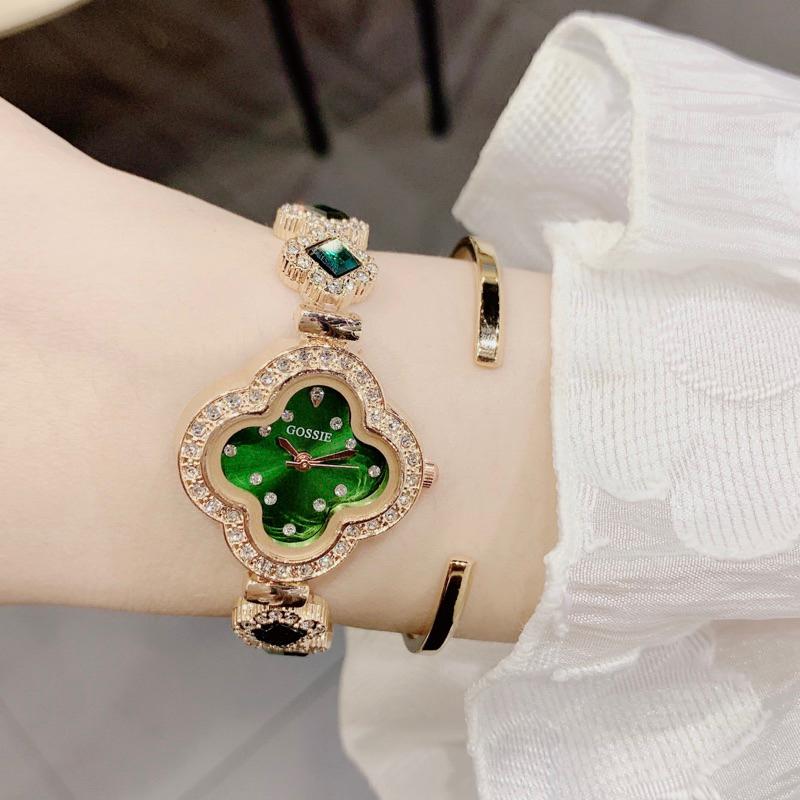 Đồng Hồ Nữ Gossie Cỏ 4 Lá TẶNG kèm đồ THÁO MẮC Pin Hộp ceramic 2 Màu lựa Chọn: Đen, Xanh Women Watch đeo tay đồng  hồ  nữ  cỏ  4  lá