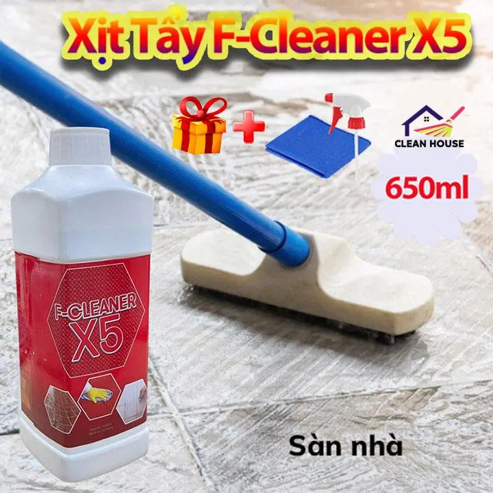 Nước tẩy F-Cleaner X5 - Làm Sạch tẩy trắng sàn gạch men dung tích 650ml [Tặng Kèm Vòi Xịt + Khăn Lau] Kem
