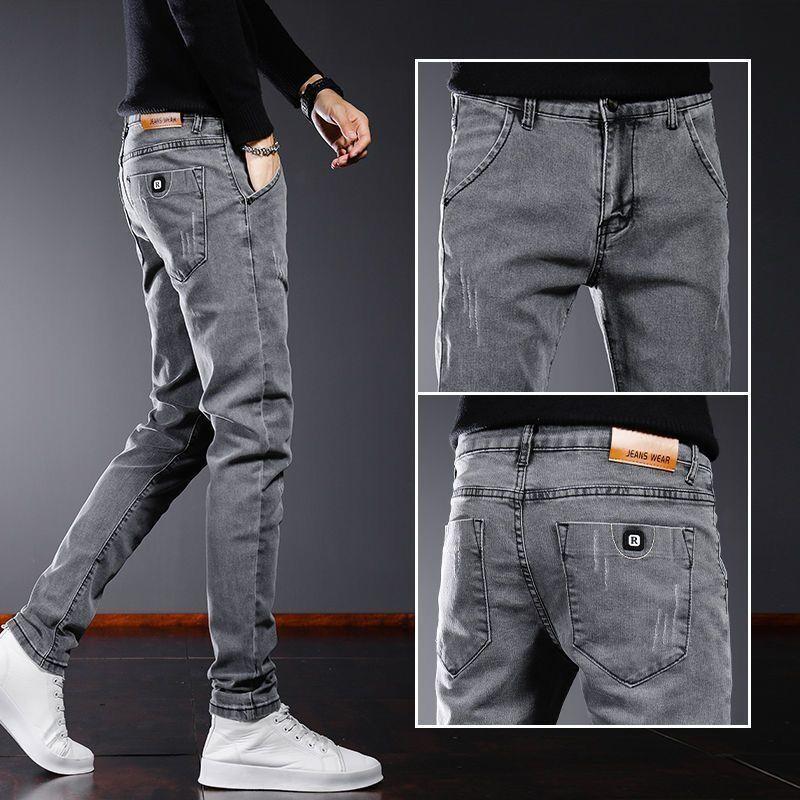 Quần Dài Jean Co Giãn, Dành Cho Nam Giới, Mỏng Vừa Vặn, Quần Mỏng, Phong Cách Hàn Quốc, Hợp Xu hướng Và Dễ Phối Đồ, Thích Hợp Cho Mùa Xuân Và Mùa Thu, Thanh Niên Và Thường Ngày, Quần Cổ Điển Hàng Mới Về Pants Có Túi 1