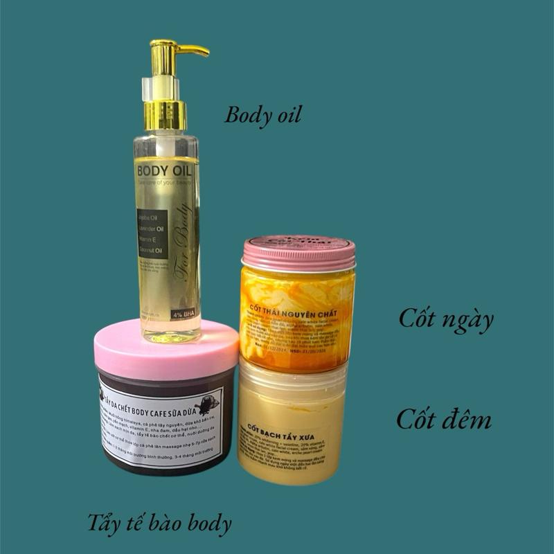  COMBO kem cốt body ngày đêm + body oil + tẩy da chết 