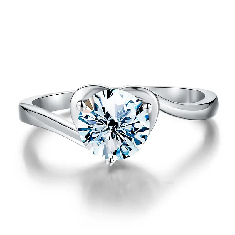 Nhẫn Moissanite, Hình Trái Tim, 1CT, Bạc Sterling 925, Thiết Kế # 163