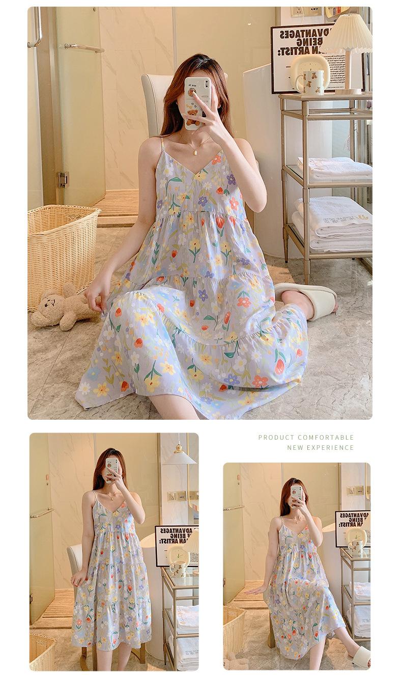 Product Introduction of Summer 2024 New Suspender Nightdress Women's Pure Desire Style Thin Poplin Pajamas Home Wear Sweet for Outer Wear Artificial Cotton Midi Dress 9