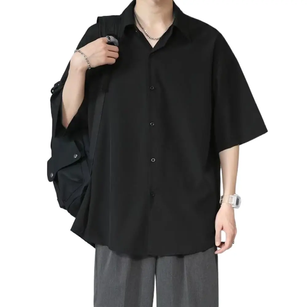 M-8XL Plus Size Shirt Short Sleeve Men's Oversized Simple Plain Color Thin Shirt