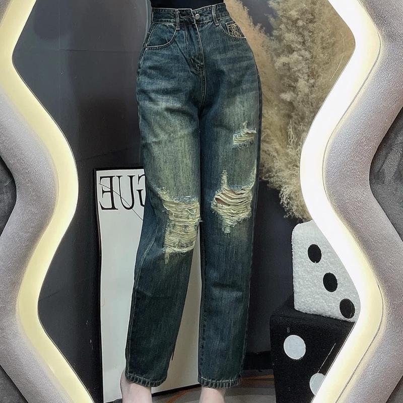 {{ SML }} Quần jeans BG : 2699 Wash Bụi Phối Rách Gối Mặt Sau Chữ Thêu 3