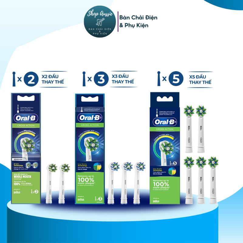 Đầu Bàn Chải Điện Oral-B Braun Cross Action - Lông Chải 16° Làm Sạch Sâu, Đầu Thay Bàn Chải Oral B CrossAction Xoay Tròn