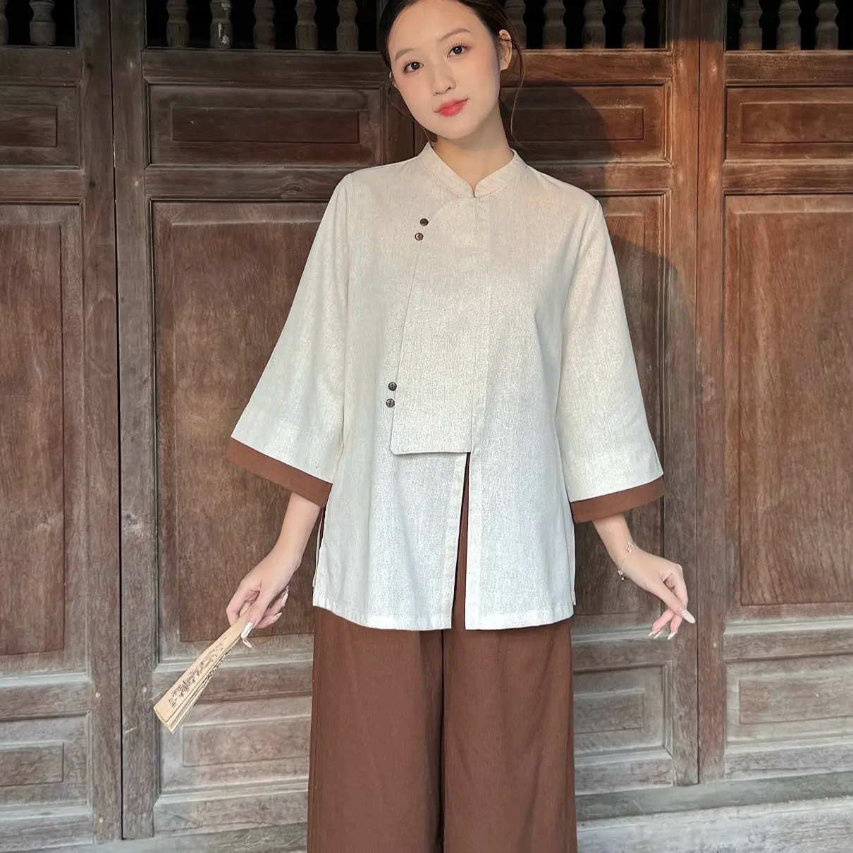 Pháp Phục Lễ Phật Đồ Lam Đi Chùa Linen Kha Nguyệt Nữ Women Áo