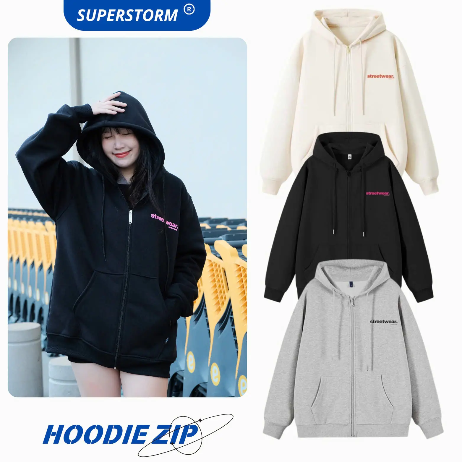 Áo Khoác Hoodie Zip Nam Nữ Chất Nỉ Bông Cao Cấp
