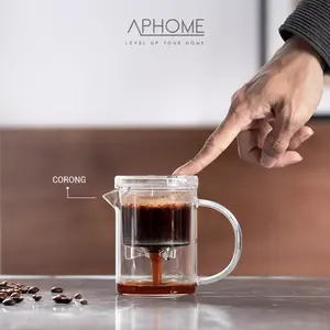APHOME Coffee Maker Tea Infuser Cangkir Teh Kopi dengan Saringan Teh Kopi Dispensing Teapot Coffee Brewer Glass Tea Maker Model Tombol FIFI
