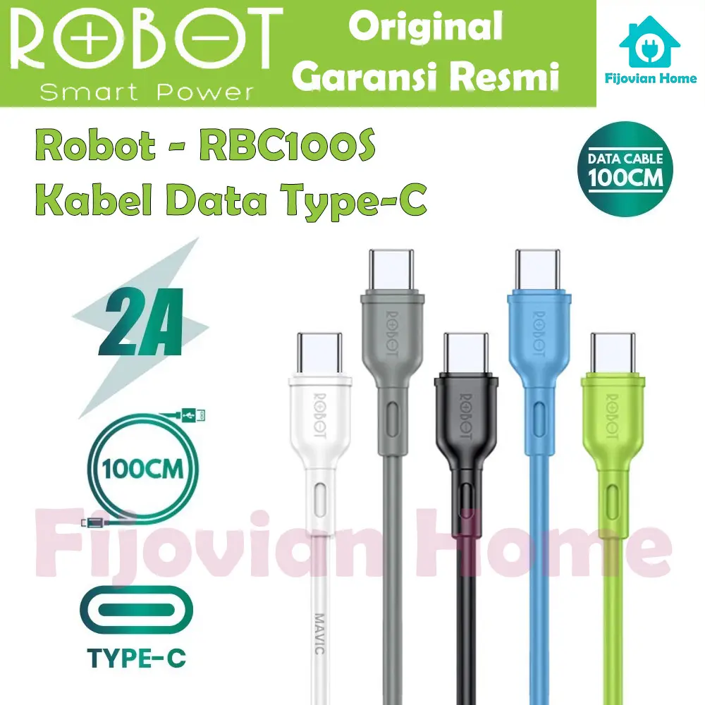 Kabel Data Robot RBC100S Type-C 2.4A 100cm Anti Kusut Full Colors Original Garansi