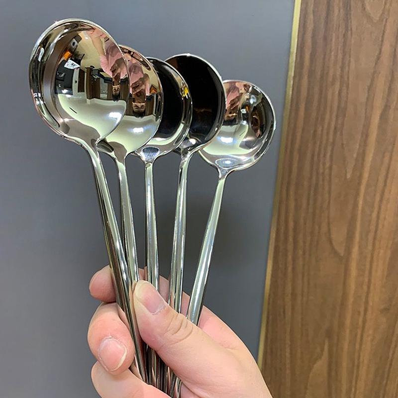 Product Introduction of Stainless Steel Round Spoon Fork Net Red Golden Dinner Long Handle Stirring Dessert Spoons For Kitchen Accessories Gadgets 20