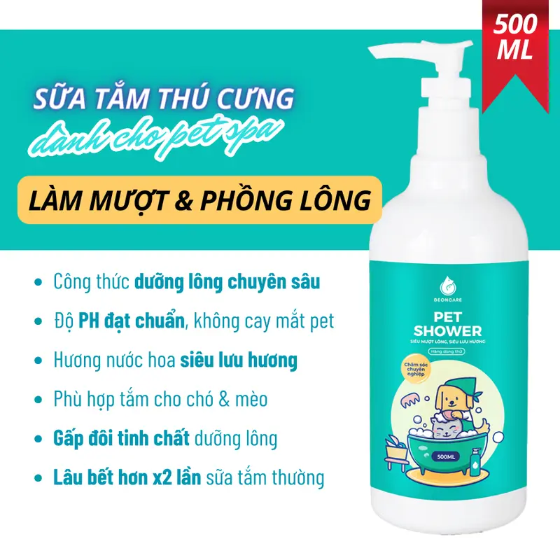 Sữa Tắm chó mèo cao cấp, dành cho spa thú cưng, Làm mượt và phồng lông thú cưng, Siêu lưu hương, dung tích 500ml 0