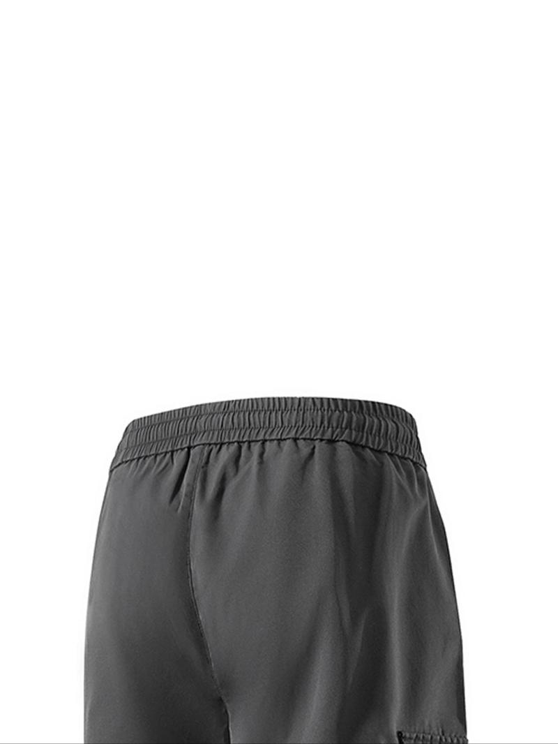 Product Introduction of Men's Solid Pocket Drawstring Waist Cargo Pants, Regular Fit Casual Fashion Trousers for Outdoor Wear, Men's Bottoms for Spring & Fall 5