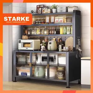 [Ekstra Tebal]Starke Lemari Dapur Minimalis Rak Dapur Serbaguna Penyimpanan Rak Piring Oven Microwave