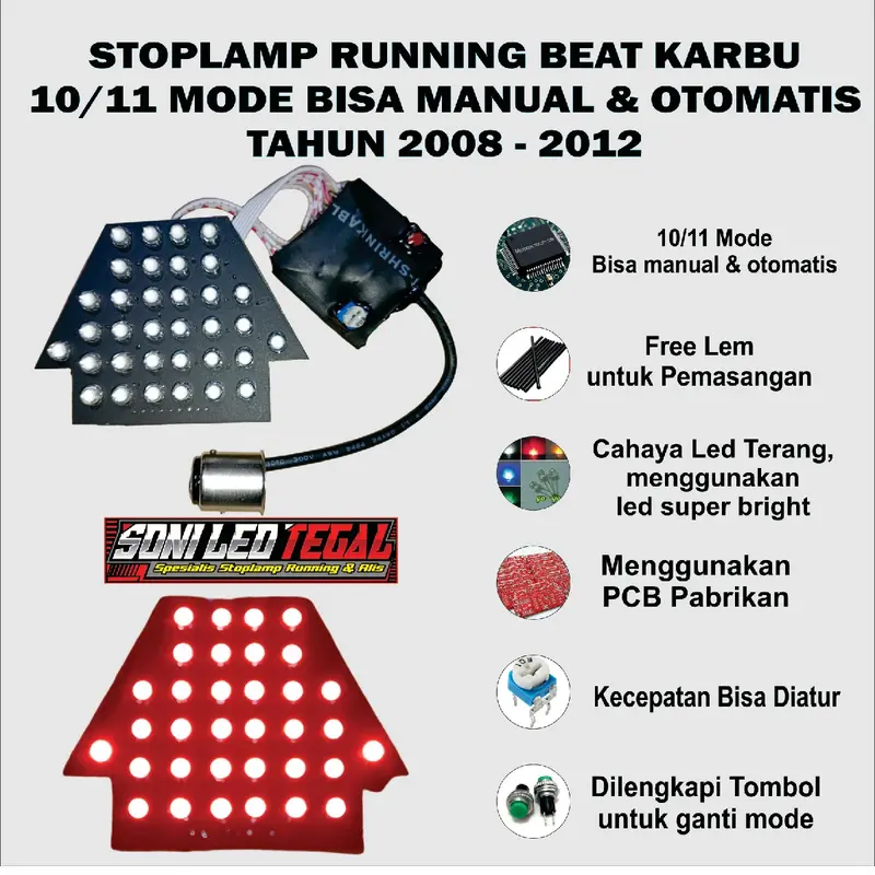stoplamp running led beat karbu tahun 2008 - 2012 10 mode PNP 0