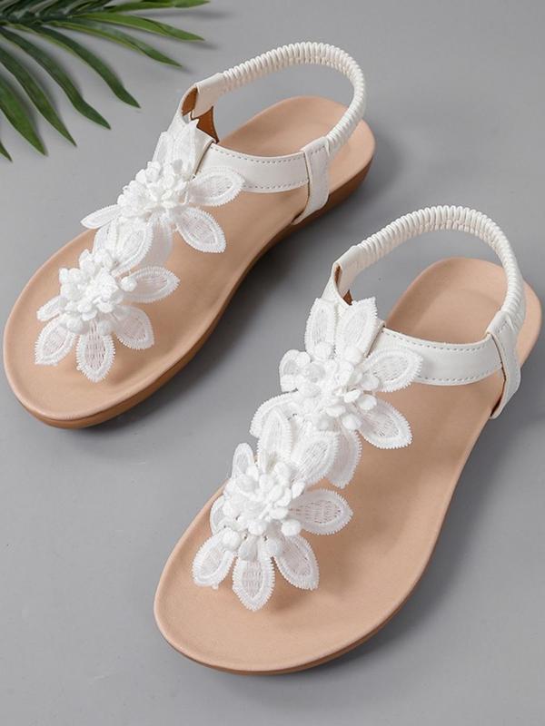 Women's Fashionable Flower Decorated Slingback Sandals, Casual Boho Style Flat Sandals for Beach Vacation, All-match Commuter Shoes for Work & Daily Wear 1