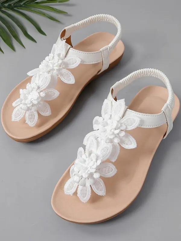 Women's Fashionable Flower Decorated Slingback Sandals, Casual Boho Style Flat Sandals for Beach Vacation, All-match Commuter Shoes for Work & Daily Wear 1