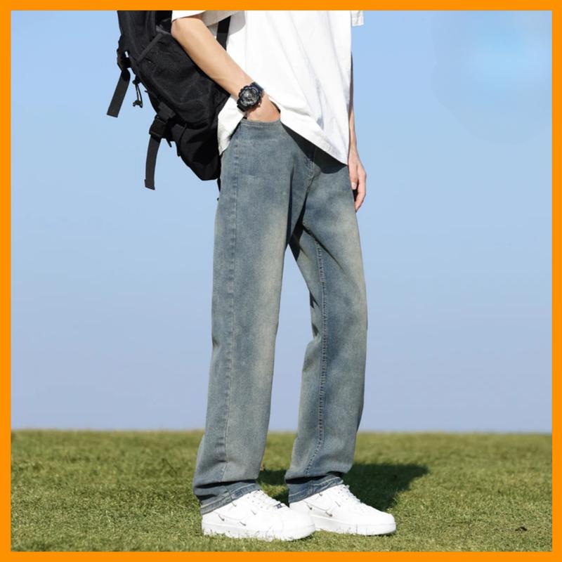 Quần jean ống suông MOON HOUSE 117 Wash Xanh thoải mái năng động cá tính hách dáng tốt Menswear Pants Có Túi 3