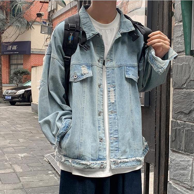 Áo Khoác Denim Rách, Phong Cách Hồng Kông, Dành Cho Nam Giới, Phong Cách Hàn Quốc, Áo Khoác Dáng Rộng Hợp Xu hướng, Thanh Niên Nghệ Thuật, Đẹp Trai, Thích Hợp Cho Học Sinh, Dễ Phối Đồ, Dép, Thích Hợp Cho Mùa Xuân Và Mùa Thu 2