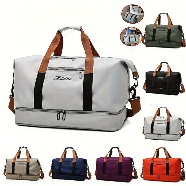 Bolsa De Viagem Impermeável De Grande Capacidade De Camada Dupla Leve E Com Zíper De Duffel De Ioga Mala De Mão Convertível Denim Duffle Mala De Mão Convertível Mochilas