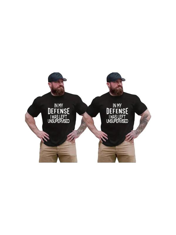 Men's Slogan Print Round Neck Tee, Regular Fit Fashion Crew Neck Short Sleeve T-shirt, Comfort Summer Clothes, Going Out Top 5