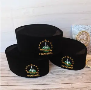PECI PAGAR NUSA Hitam AC BORDIR LOGO Songkok Kopyah Nasional Pagar Nusa Tinggi 9cm