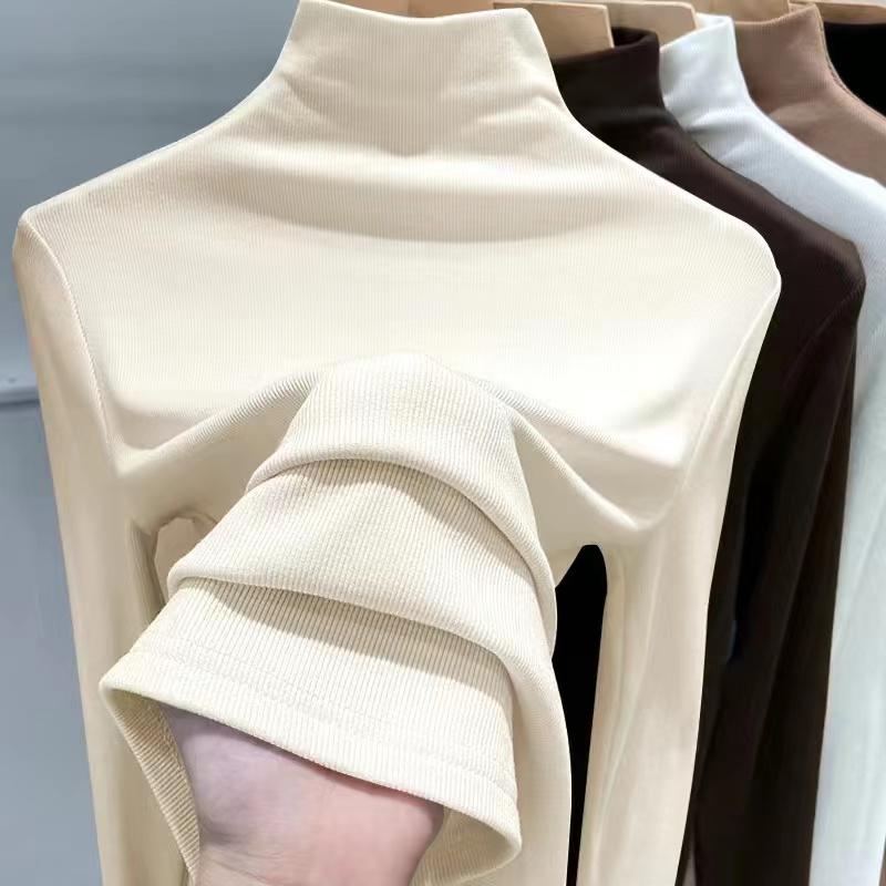  Áo Giữ Nhiệt Dài Tay Basic Lót Nỉ Cổ Cao Ấm Áp Đơn Giản Ôm Sát Dễ Mặc Thu Đông Dành Cho Nữ 2024 Nhung Chun Women 