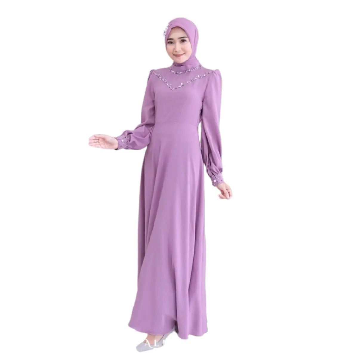 Elok dress A dress kondangan muslimah gaun pesta muslimah dress pesta terlaris Lilac Putih Lebaran